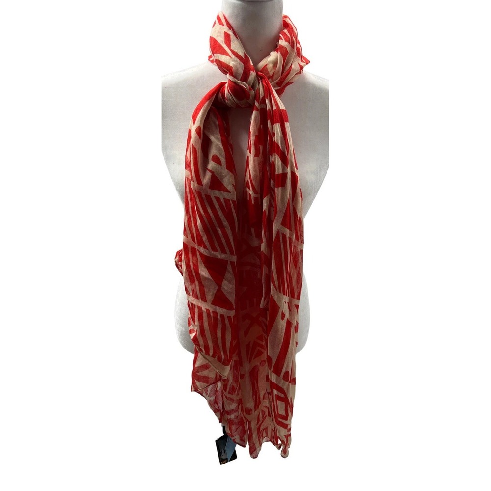 Scarf Tagwoman Geometric Red Cream New With Tags